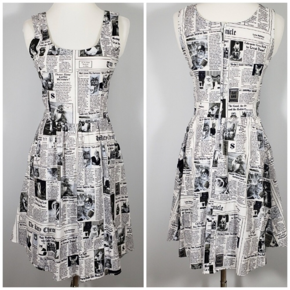 Modcloth Spreading the meows newsprint dress.